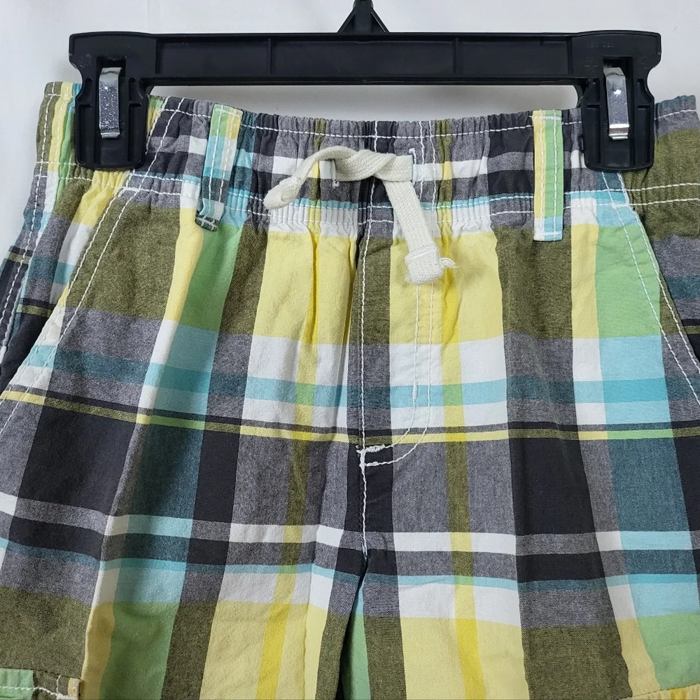 Gymboree Boys 2018‎ Yellow Gray White Plaid Elastic Waist Cargo Shorts Size 7
